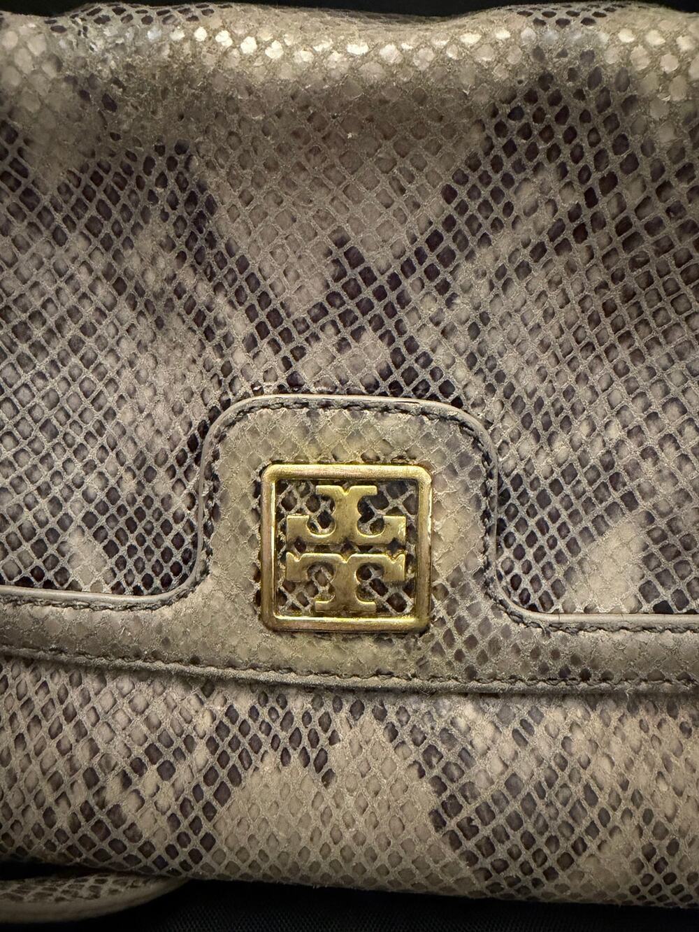 Tory Burch Python-Effect Leather Flap Crossbody Bag luxury clutch 9.5x 6x 2"